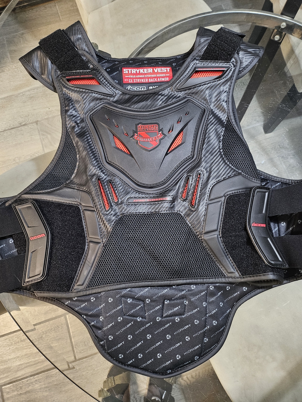 ICON Stryker Protective Vest in Black with Red Accents